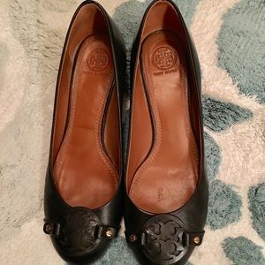 Tory Burch black leather wedges size 7.5